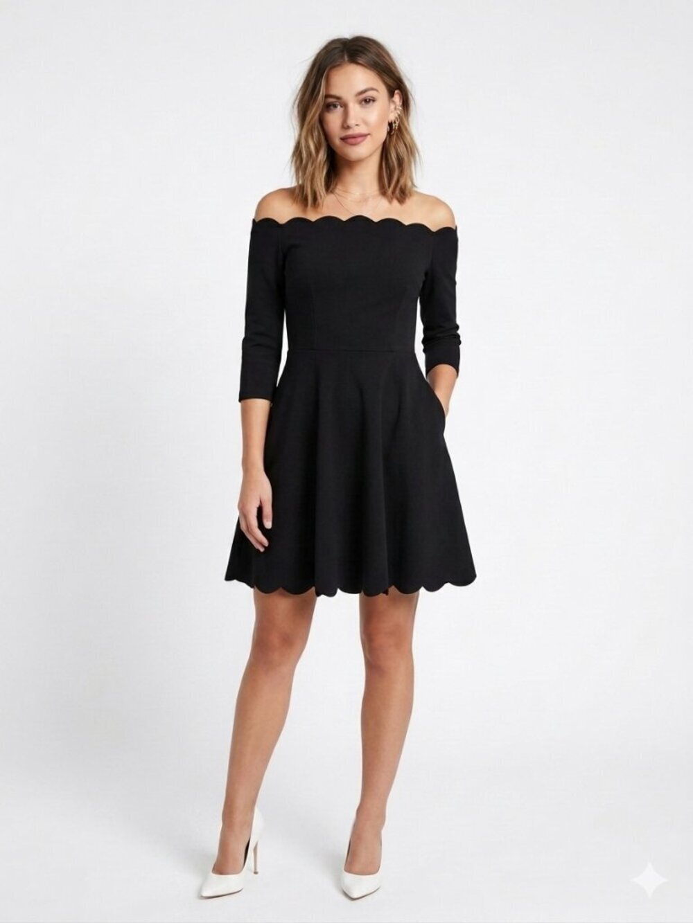 MISSMAY Retro Scallop Boat Neck Black Swing Dress Large - Picture 2 of 15